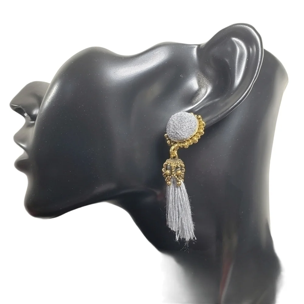 Fashion Jewelry Gray Gold Dangle Tassel Earrings
